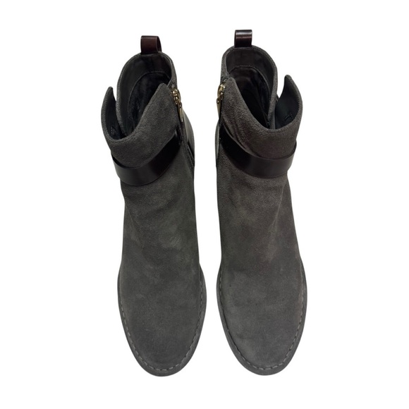 Clarks Womens Spiced River Ankle Boots Booties Gray Suede Mid High Zip Strap 10 - Picture 2 of 8